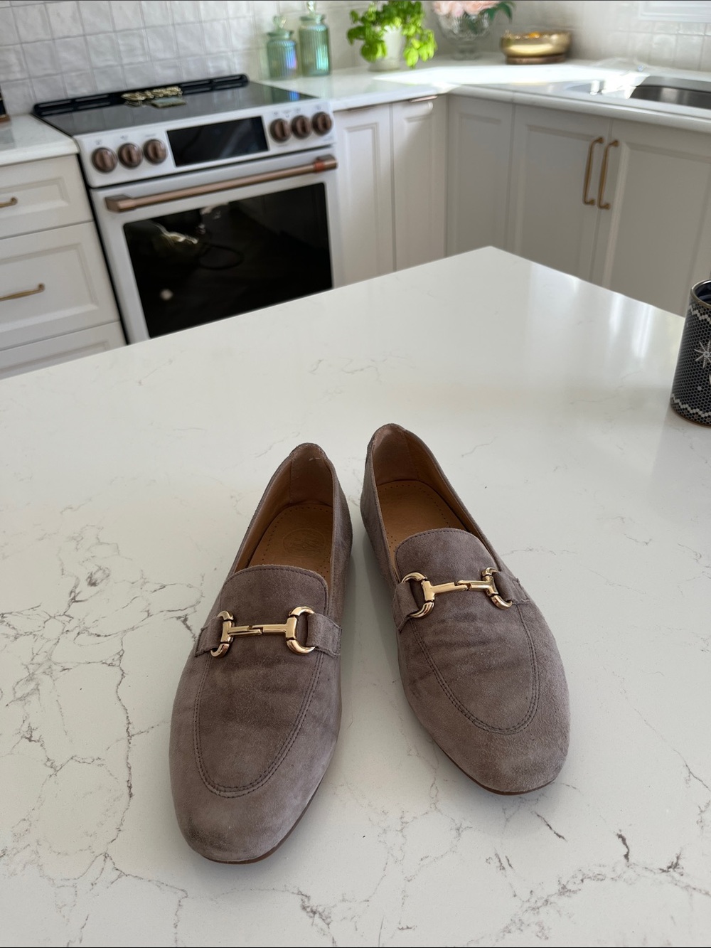 Women’s Taupe Suede leather Bit Loafers